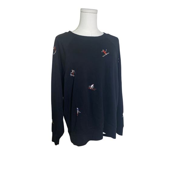 Lou & Grey for LOFT XS Sweatshirt Black Embroidered Skiers Skiing Top - Picture 4 of 8